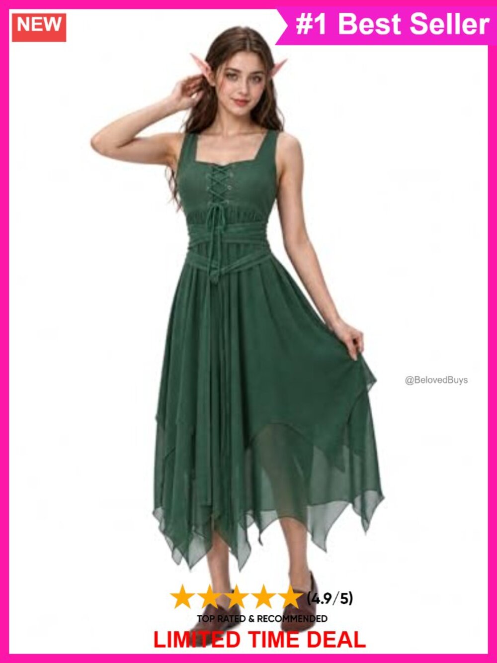 Medieval Fairy Dress Square Neck Sleeveless Linen Blend Maxi